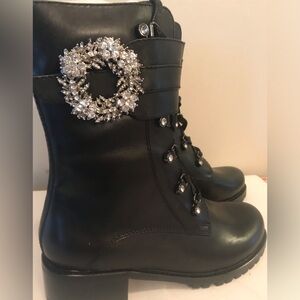 Woman’s Allegra James Combat Boot Style “WIN” Black Leather Sz 9 NIB $350